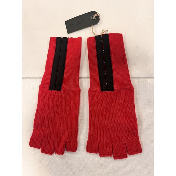 Rag & Bone Fingerless Gloves Red W/ Black Hook & Eye Panel 70% Wool 30% Cashmere - Picture 1 of 7